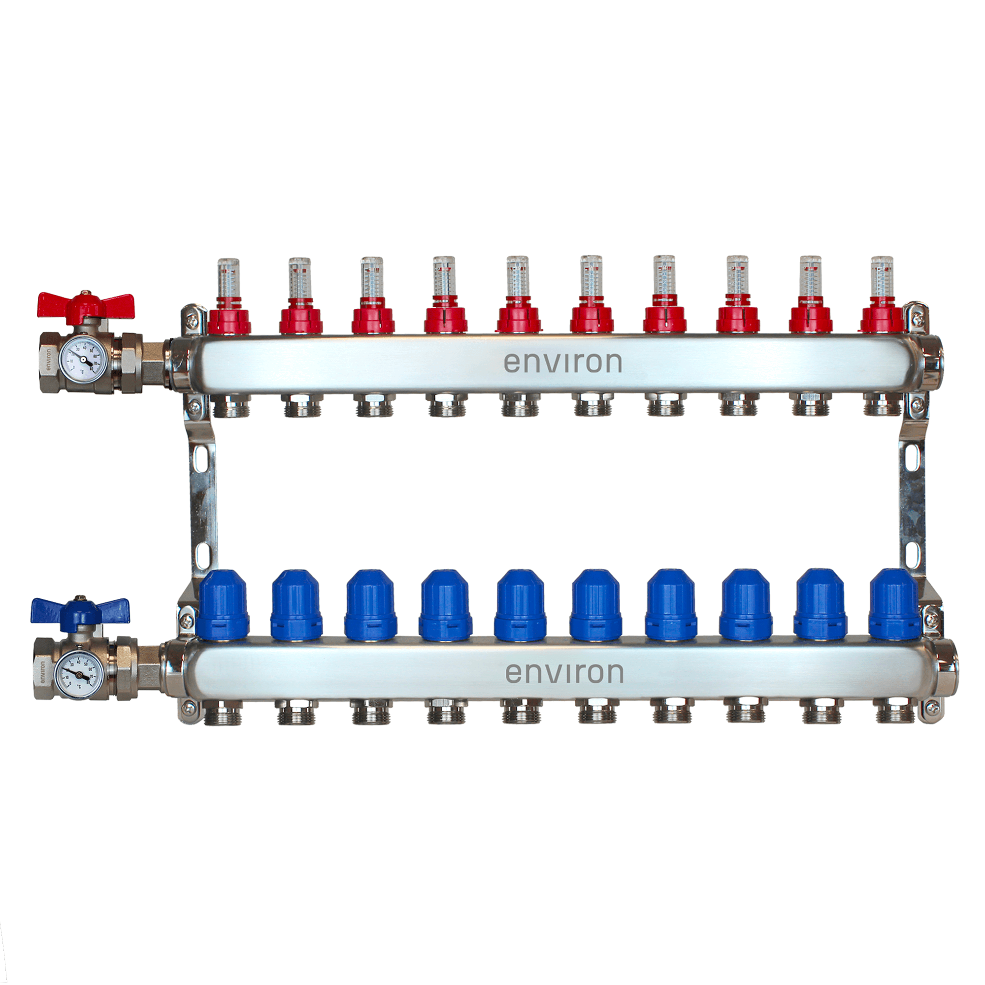 Edelstahl Heizkreisverteiler 2 - 12 fach mit Kugelhahn-Anschluss-Set