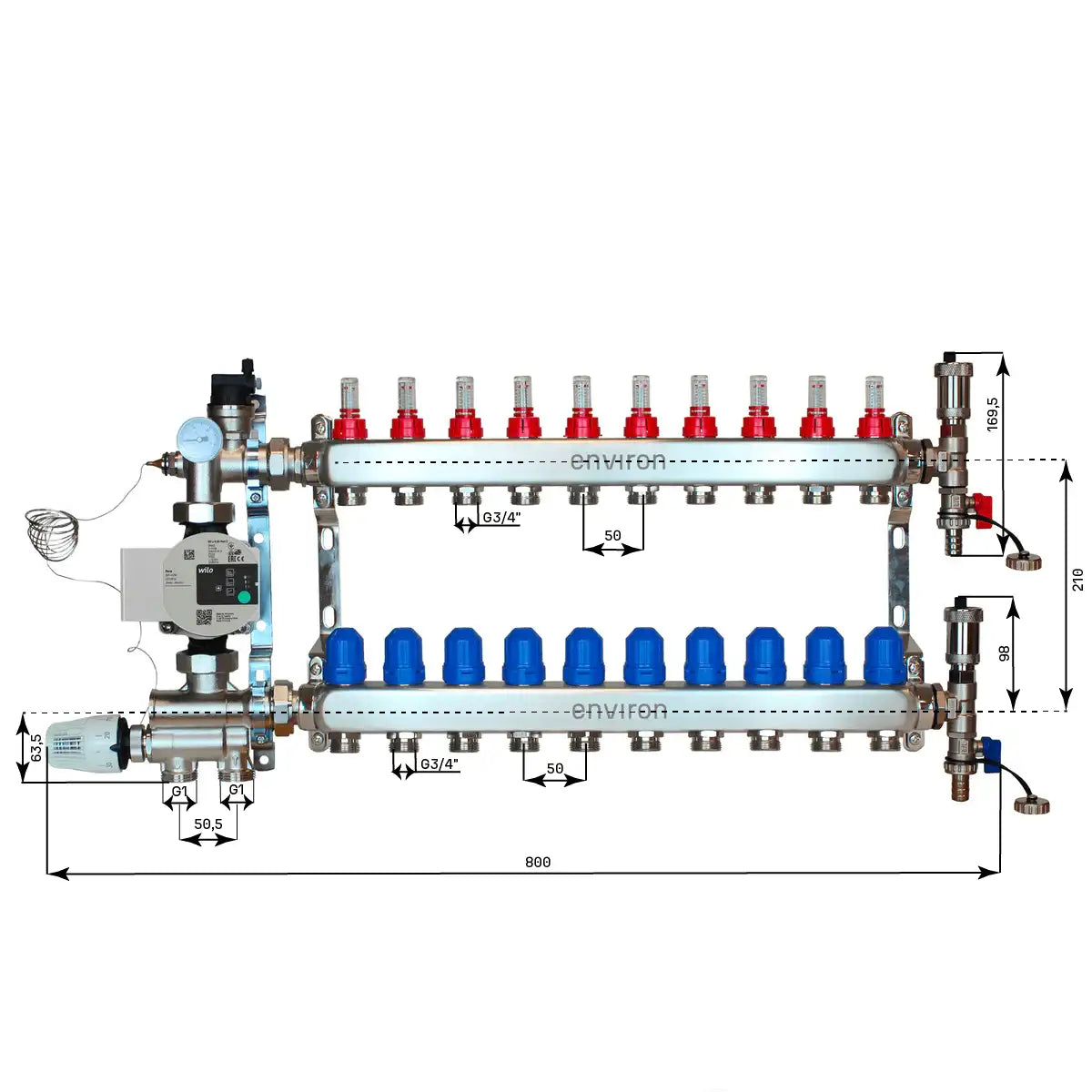 Festwertregelset M059 mit Wilo Para 25/6 Hocheffizienzpumpe und Heizkreisverteiler und Zubehör