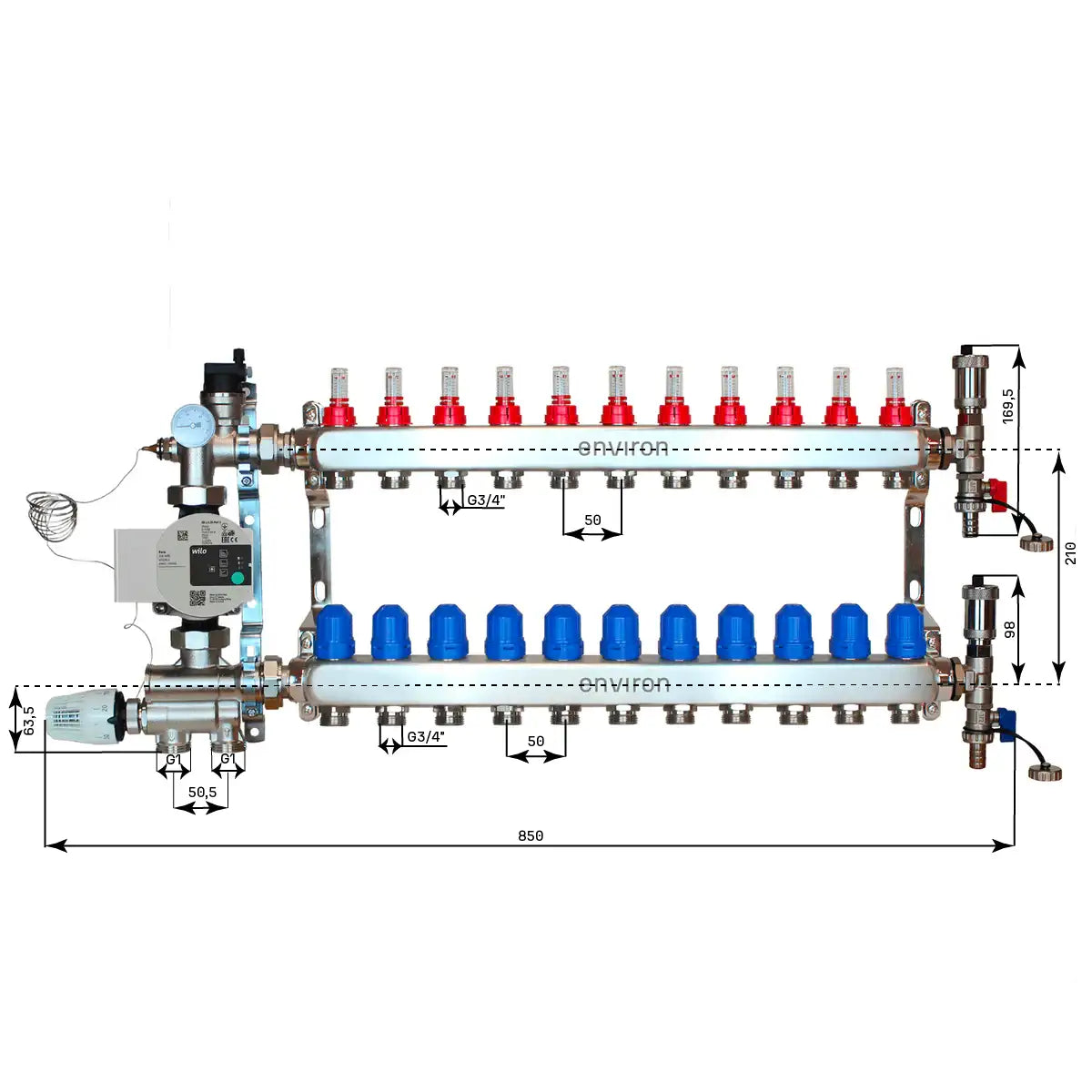 Festwertregelset M059 mit Wilo Para 25/6 Hocheffizienzpumpe und Heizkreisverteiler und Zubehör