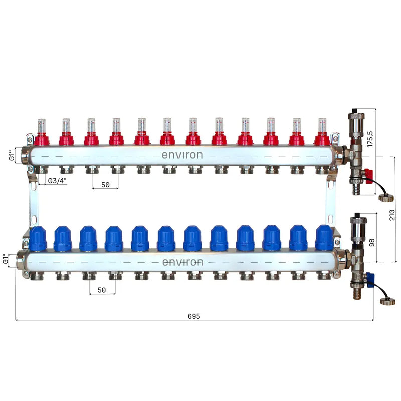 Kit de régulation à valeur fixe M058 avec pompe à haut rendement EcoStar 25/6 et collecteur de circuit de chauffage et accessoires