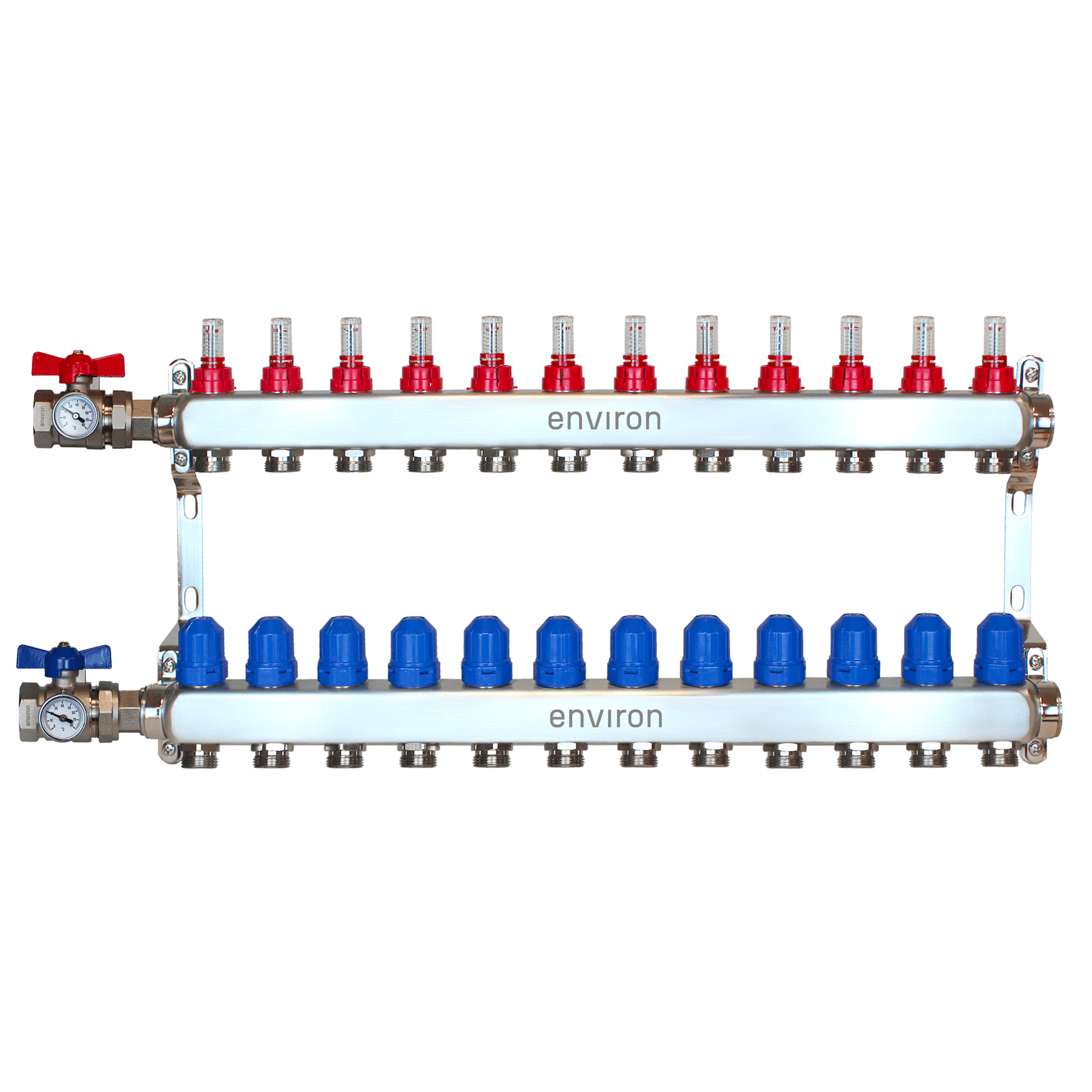 Edelstahl Heizkreisverteiler 2 - 12 fach mit Kugelhahn-Anschluss-Set