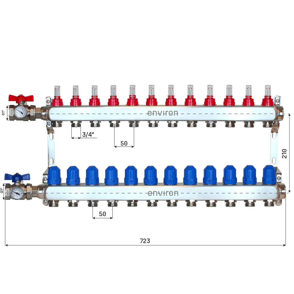 Edelstahl Heizkreisverteiler 2 - 12 fach mit Kugelhahn-Anschluss-Set