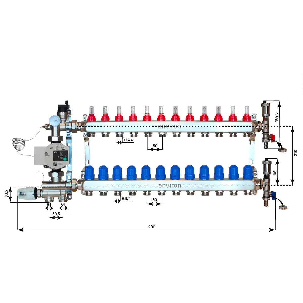 Festwertregelset M059 mit Wilo Para 25/6 Hocheffizienzpumpe und Heizkreisverteiler und Zubehör