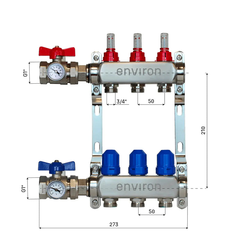 Distributeur de circuit de chauffage en acier inoxydable 2 à 12 voies avec kit de raccordement pour vanne à boisseau sphérique