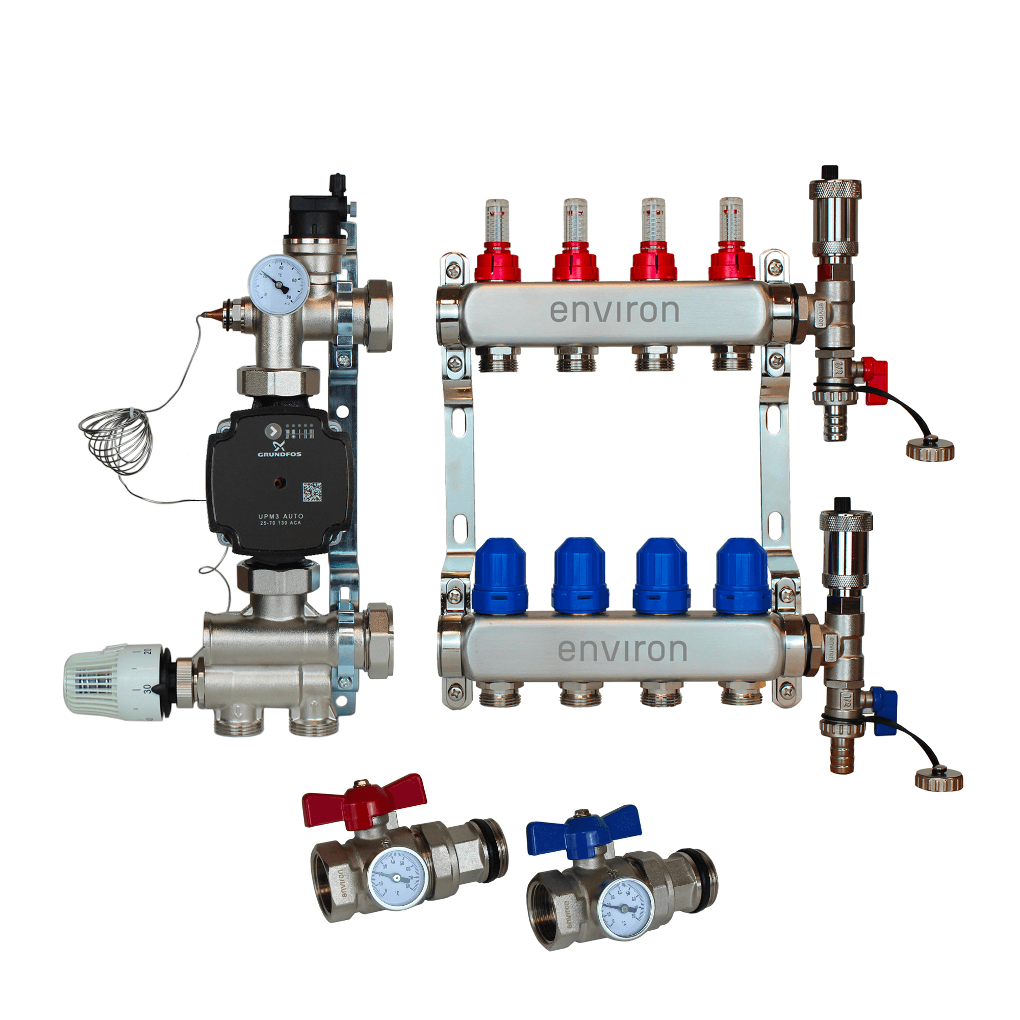 Festwertregelset M059 mit Grundfos UPM3 25/6 Hocheffizienzpumpe und Heizkreisverteiler und Zubehör