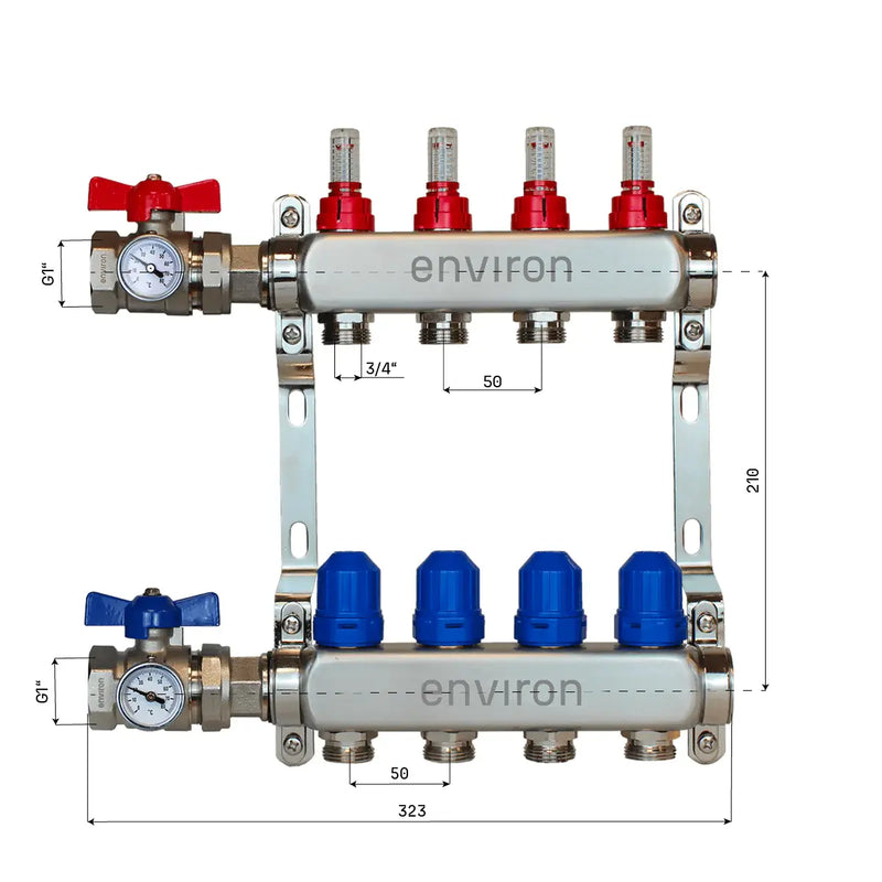 Distributeur de circuit de chauffage en acier inoxydable 2 à 12 voies avec kit de raccordement pour vanne à boisseau sphérique