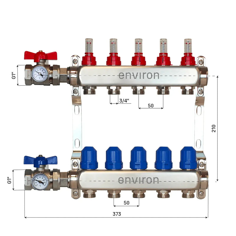 Distributeur de circuit de chauffage en acier inoxydable 2 à 12 voies avec kit de raccordement pour vanne à boisseau sphérique