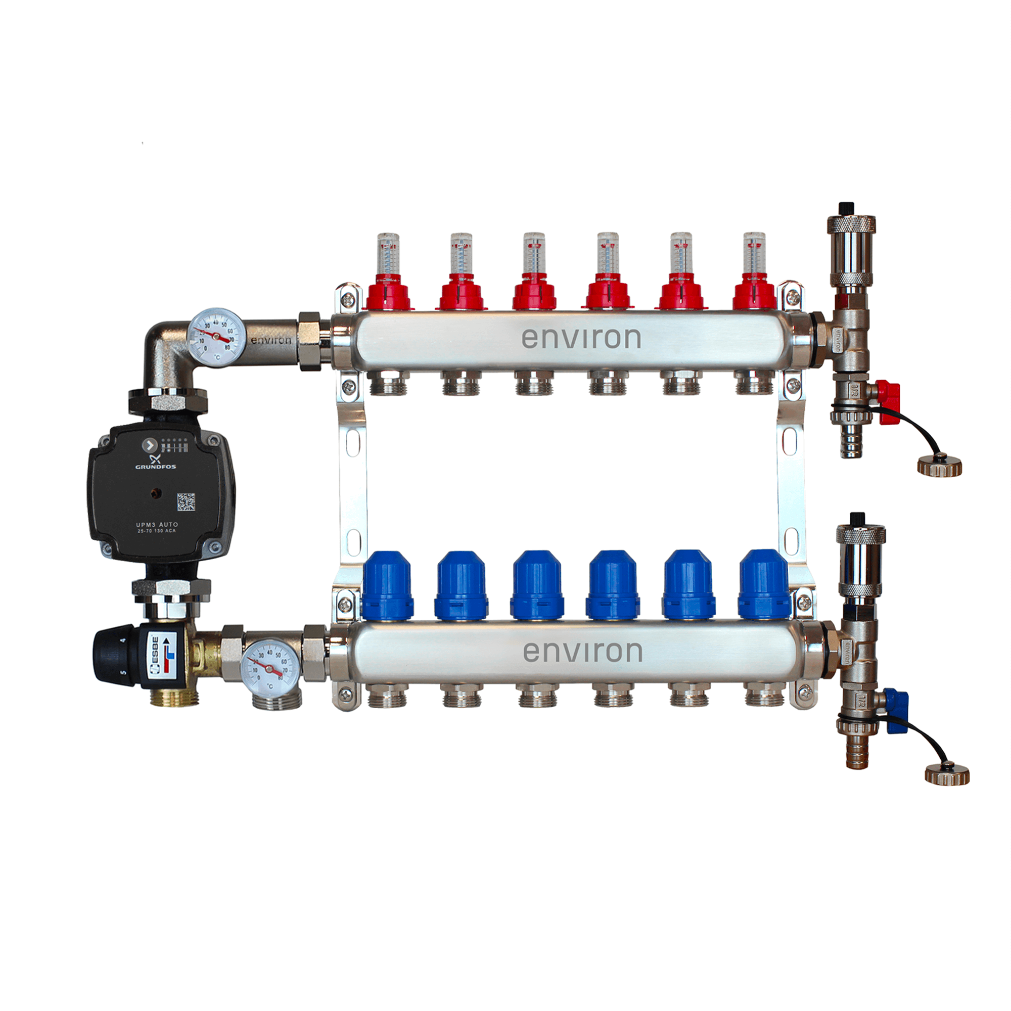 Festwertregelset M058 mit Grundfos UPM3 25/6 Hocheffizienzpumpe und Heizkreisverteiler und Zubehör