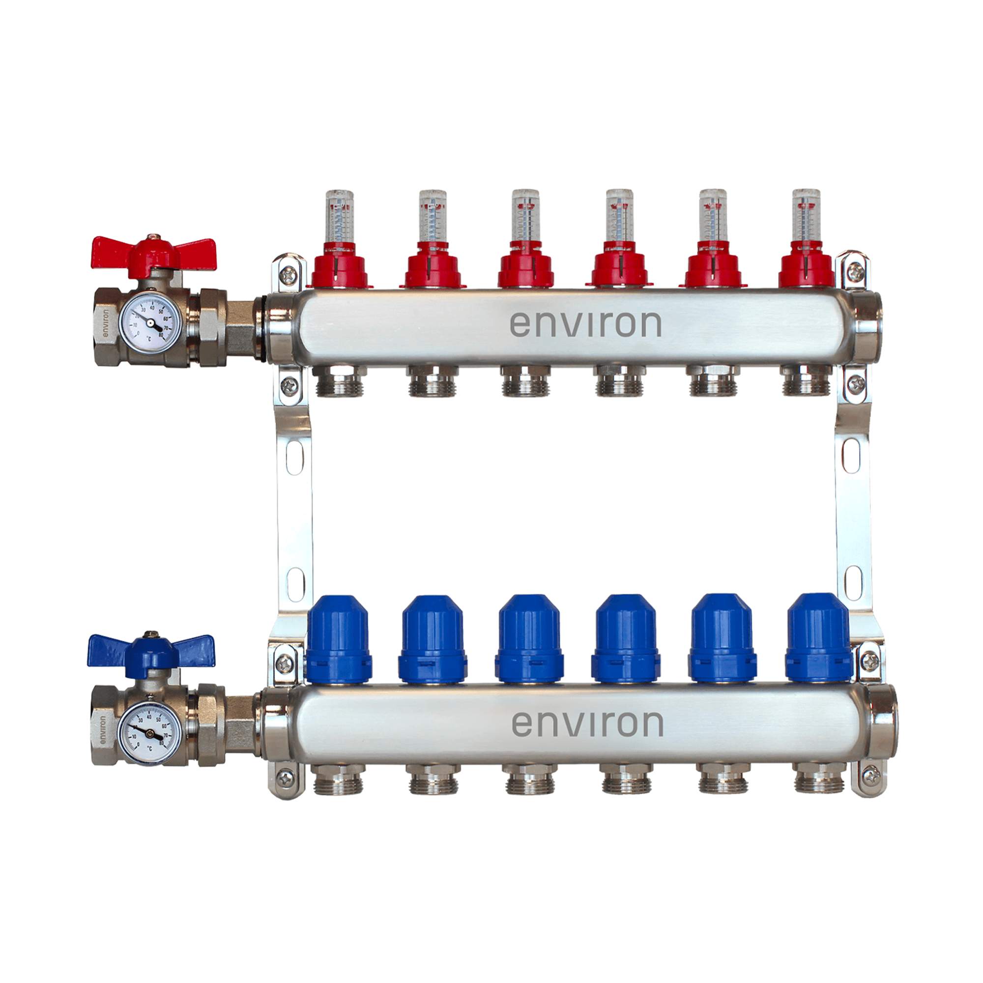 Edelstahl Heizkreisverteiler 2 - 12 fach mit Kugelhahn-Anschluss-Set