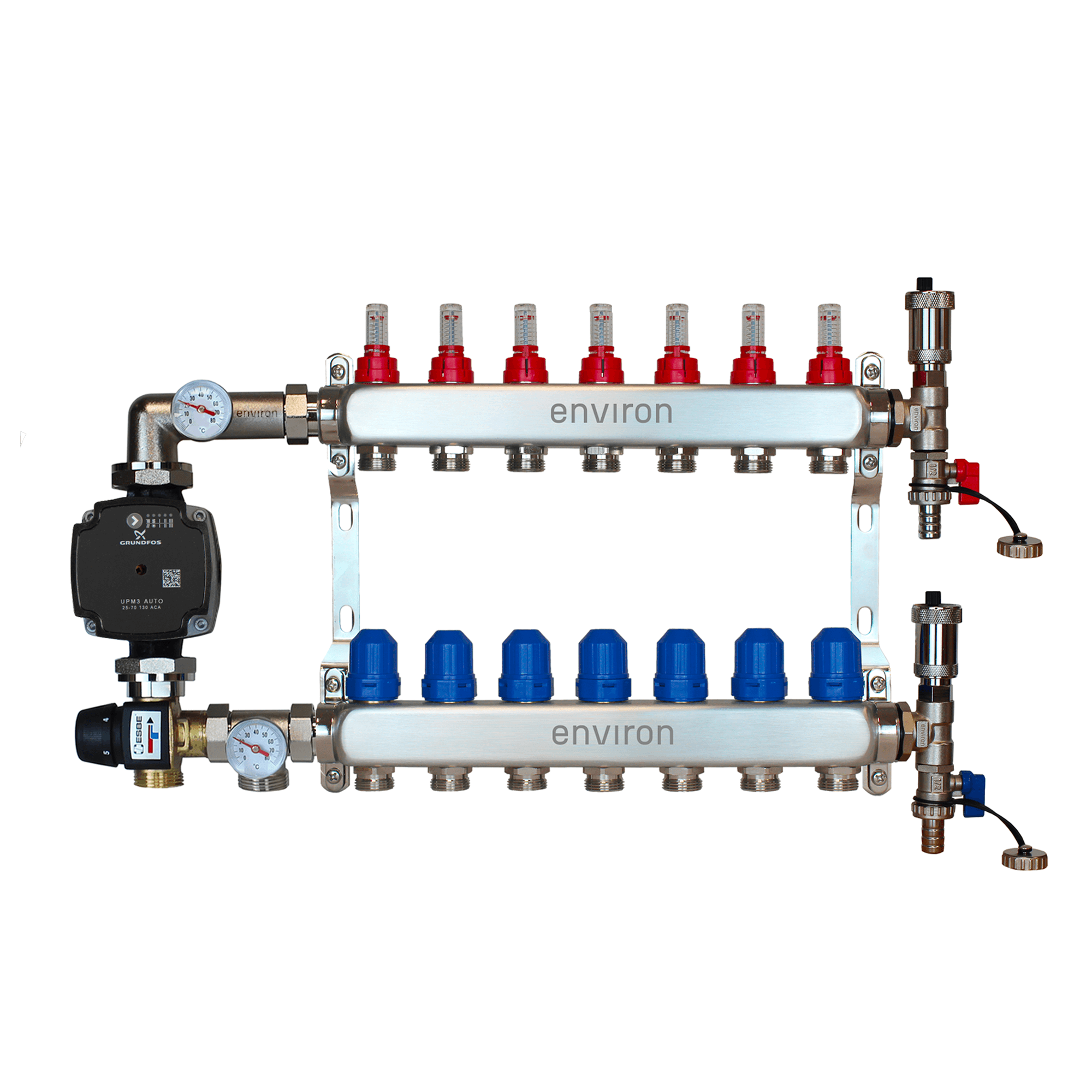 Festwertregelset M058 mit Grundfos UPM3 25/6 Hocheffizienzpumpe und Heizkreisverteiler und Zubehör