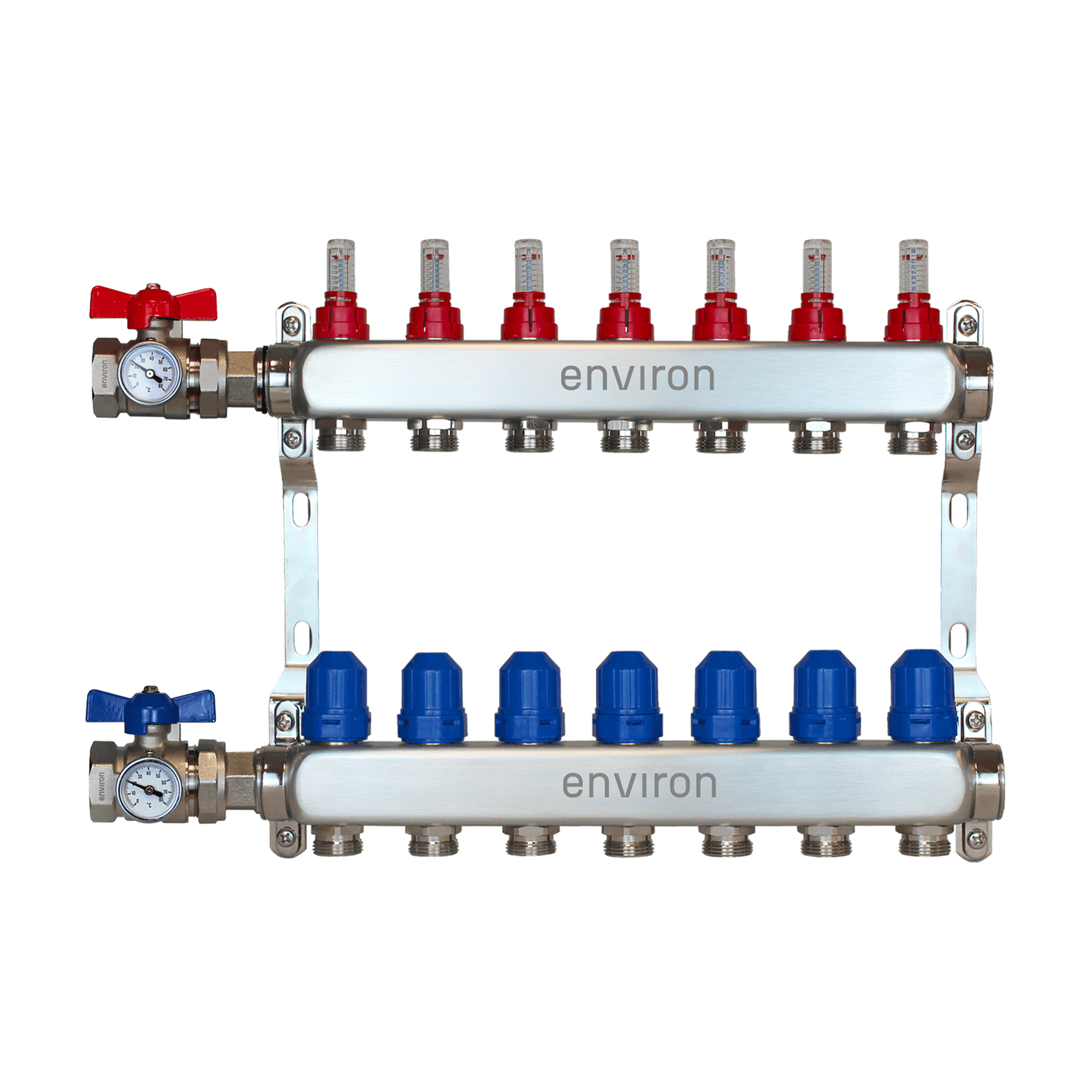 Edelstahl Heizkreisverteiler 2 - 12 fach mit Kugelhahn-Anschluss-Set