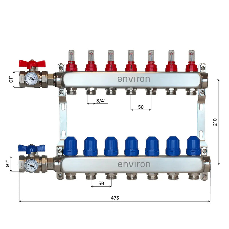 Distributeur de circuit de chauffage en acier inoxydable 2 à 12 voies avec kit de raccordement pour vanne à boisseau sphérique