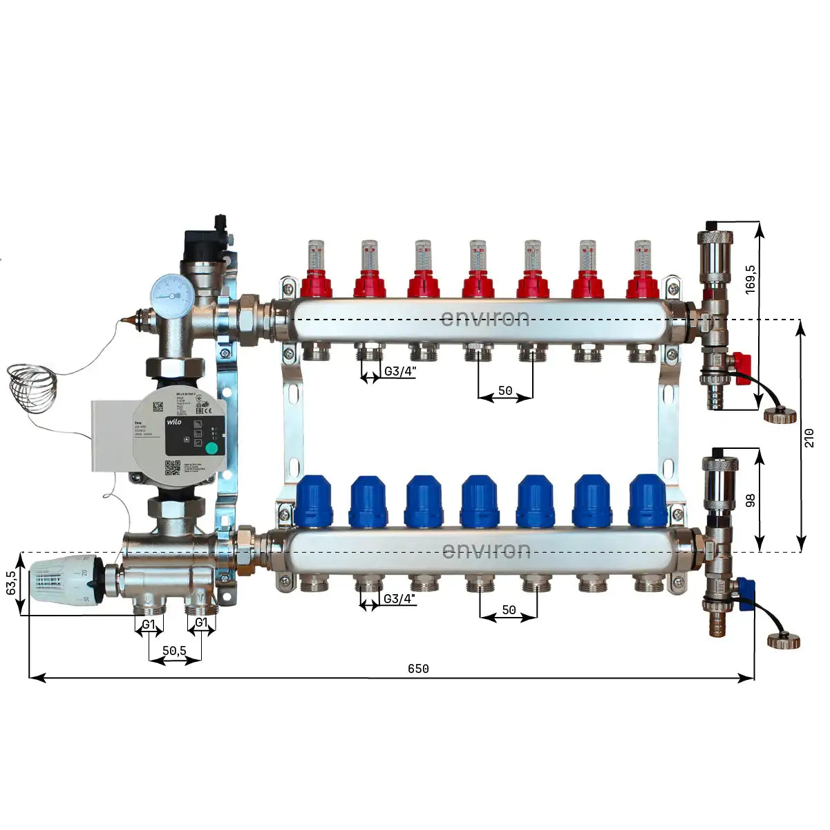 Festwertregelset M059 mit Wilo Para 25/6 Hocheffizienzpumpe und Heizkreisverteiler und Zubehör