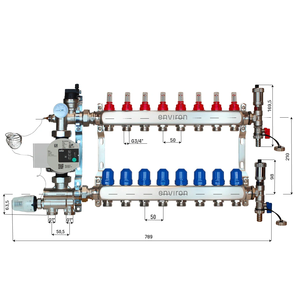 Festwertregelset M058 mit Wilo Para 25/6 Hocheffizienzpumpe und Heizkreisverteiler und Zubehör