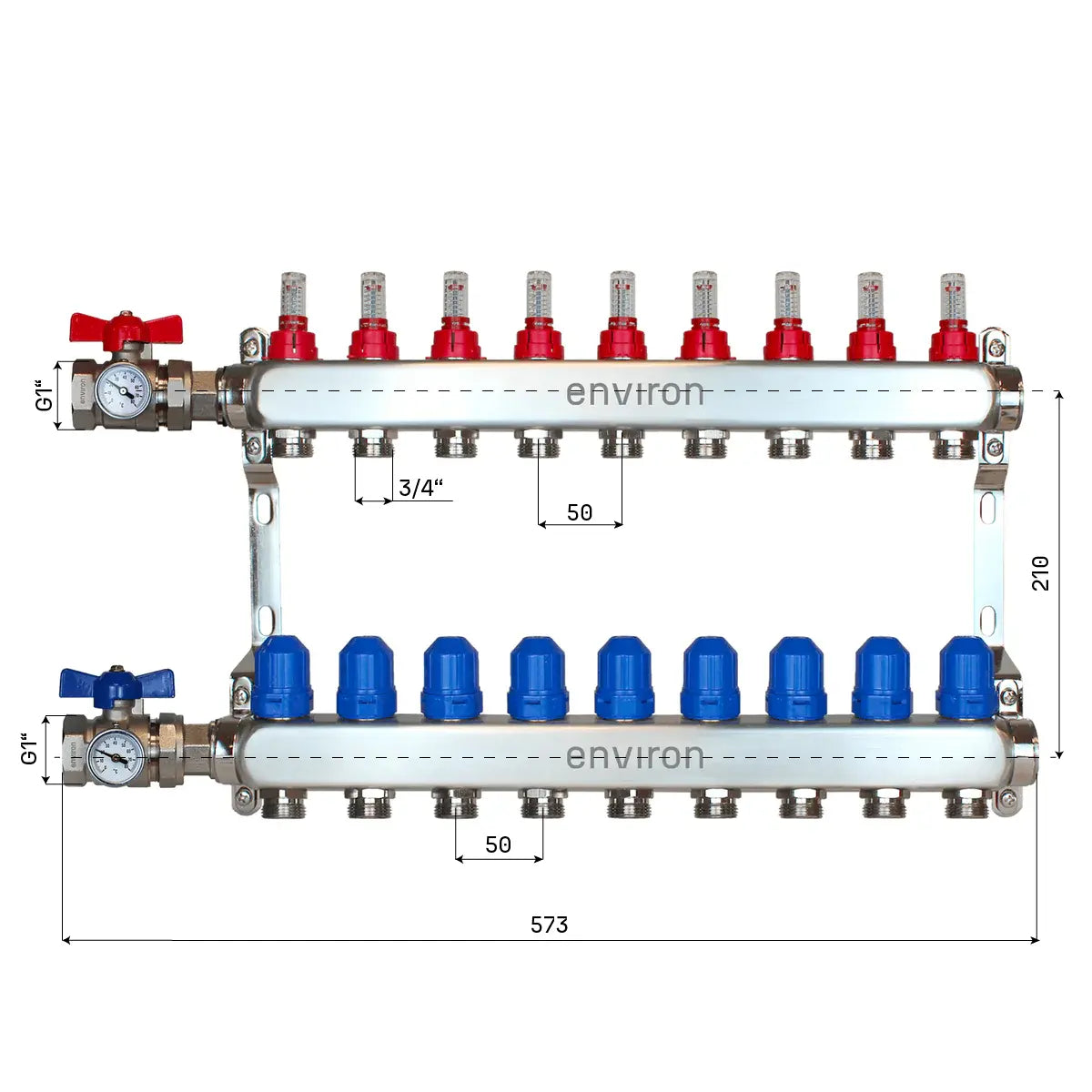 Edelstahl Heizkreisverteiler 2 - 12 fach mit Kugelhahn-Anschluss-Set