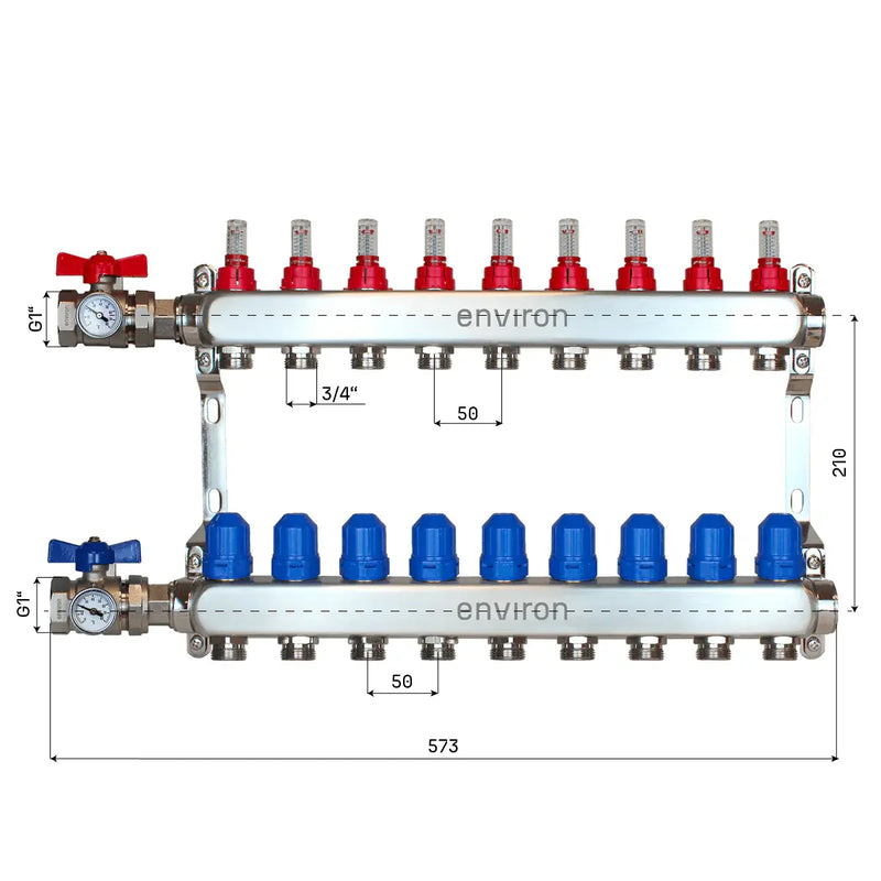 Distributeur de circuit de chauffage en acier inoxydable 2 à 12 voies avec kit de raccordement pour vanne à boisseau sphérique