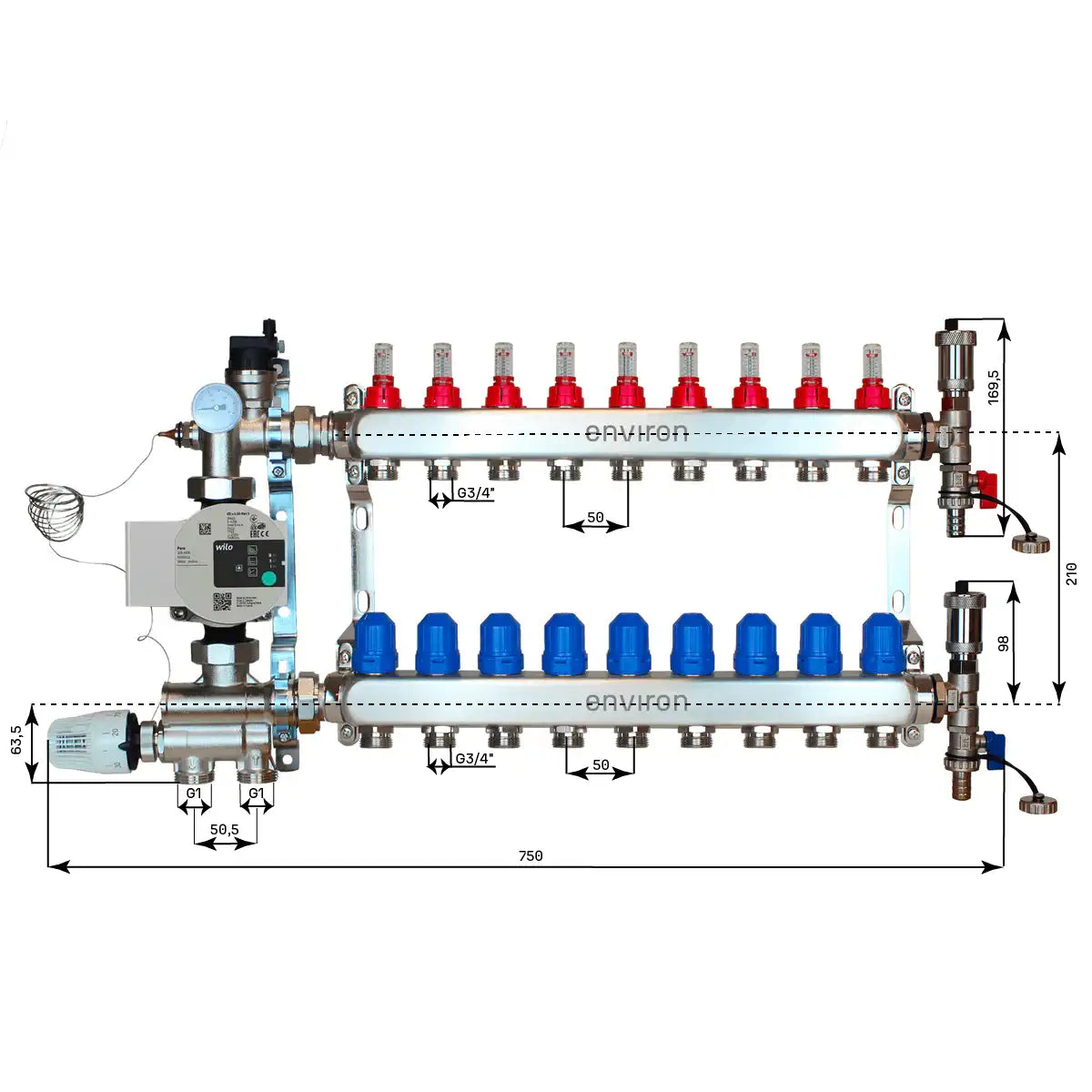 Festwertregelset M059 mit Wilo Para 25/6 Hocheffizienzpumpe und Heizkreisverteiler und Zubehör