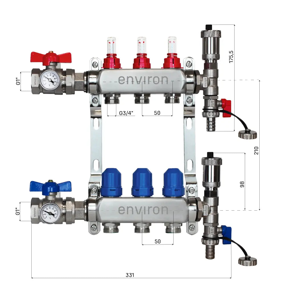 Festwertregelset M059 mit Grundfos UPM3 25/6 Hocheffizienzpumpe und Heizkreisverteiler und Zubehör