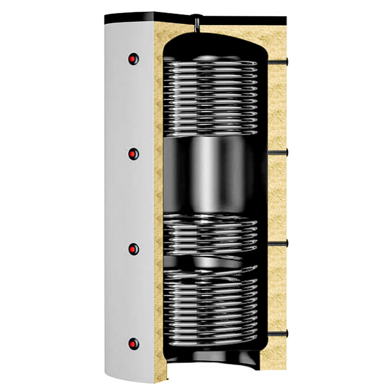 Laddotank Pufferspeicher mit zwei WT, 500L, 75mm PU-Isolierung