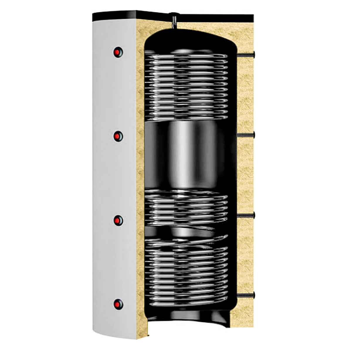 Depósito acumulador Laddotank con dos intercambiadores, 800L, aislamiento de fieltro de 100mm