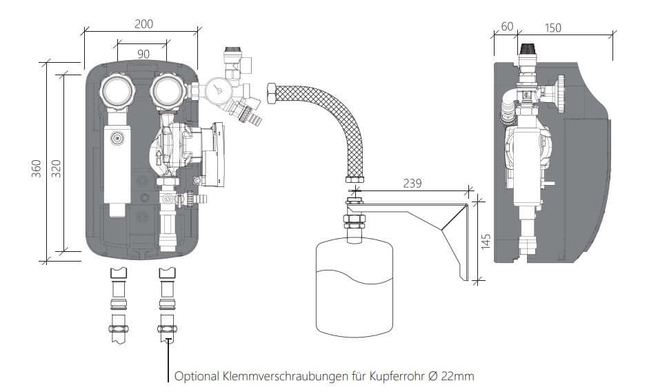 Tsol Zweistrang Solarstation 2-12 l/min mit Wilo Para 15/6 Hocheffizienzpumpe