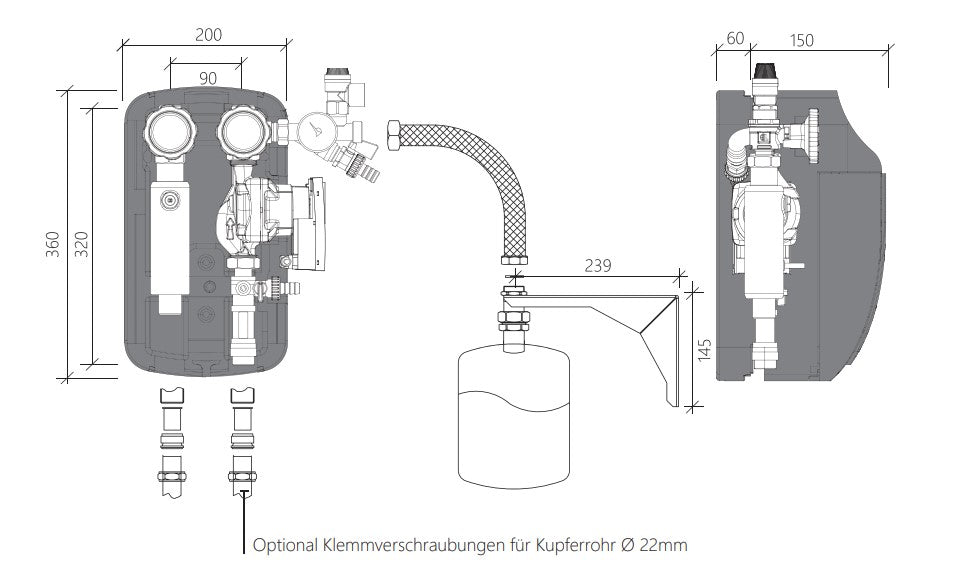 Tsol Zweistrang Solarstation 2-12 l/min mit Environ EcoStar Pro 15/6 Hocheffizienzpumpe