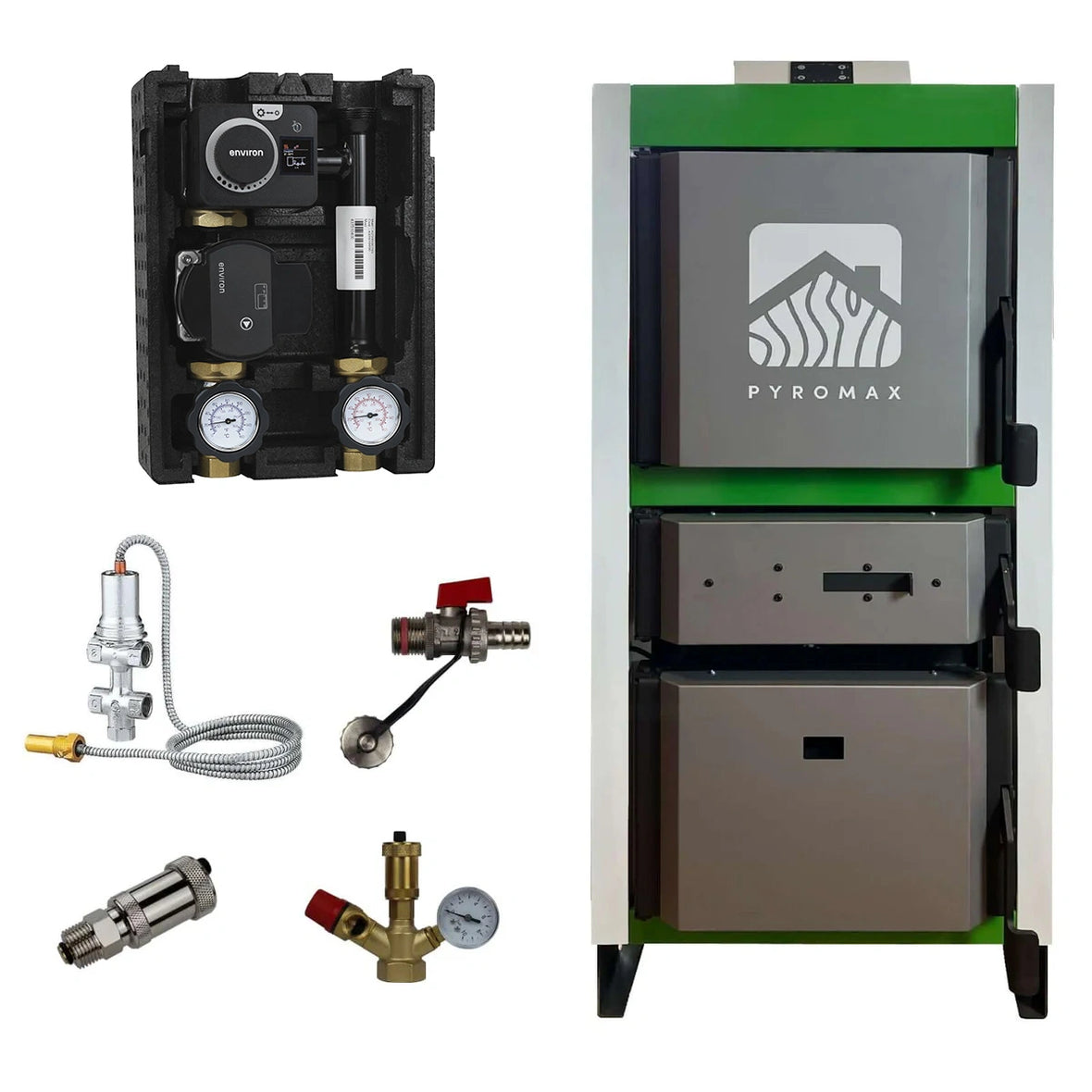 Chaudière à gazéification automatique du bois A+ PyroMax 22 - 49 kW avec pack de raccordement