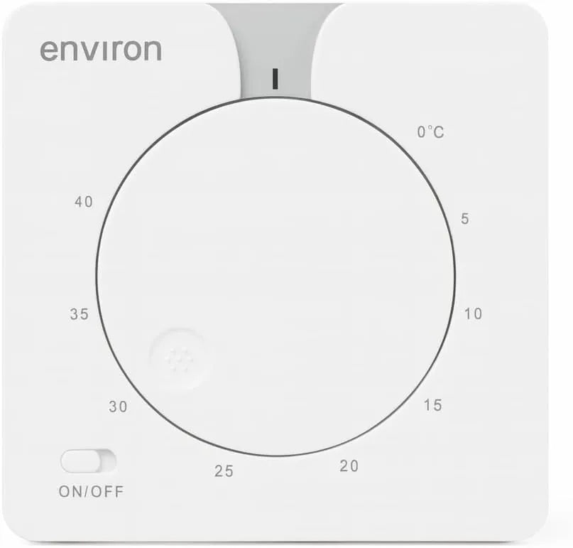 environ Raumthermostat ENRTH1 Unterputz 230V – mechanisch, 5–40°C, mit LED & ON/OFF-Schalter