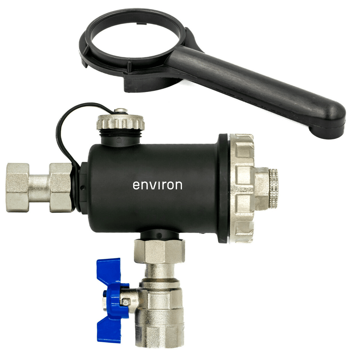 Séparateur de boues compact avec aimant 3/4" avec robinet de vidange et clé de nettoyage