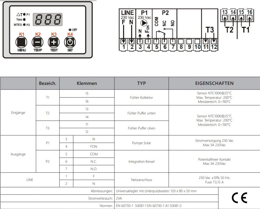 TC110 Solar Temperatur-Differenzregler Solarsteuerung