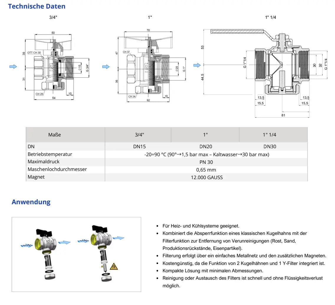 Magnet-Kugelhahn 1" DN25 – mit Filter & Magnet