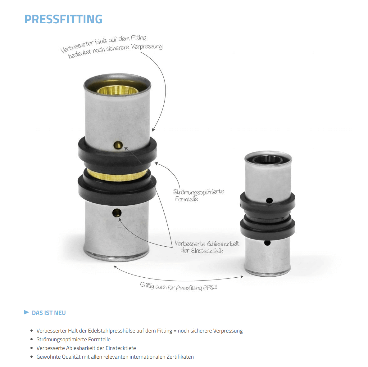 Pipetec Pressfitting Mehrschichtverbundrohr TH U T-Stück Mitte Reduziert 16 / 20 / 26 mm