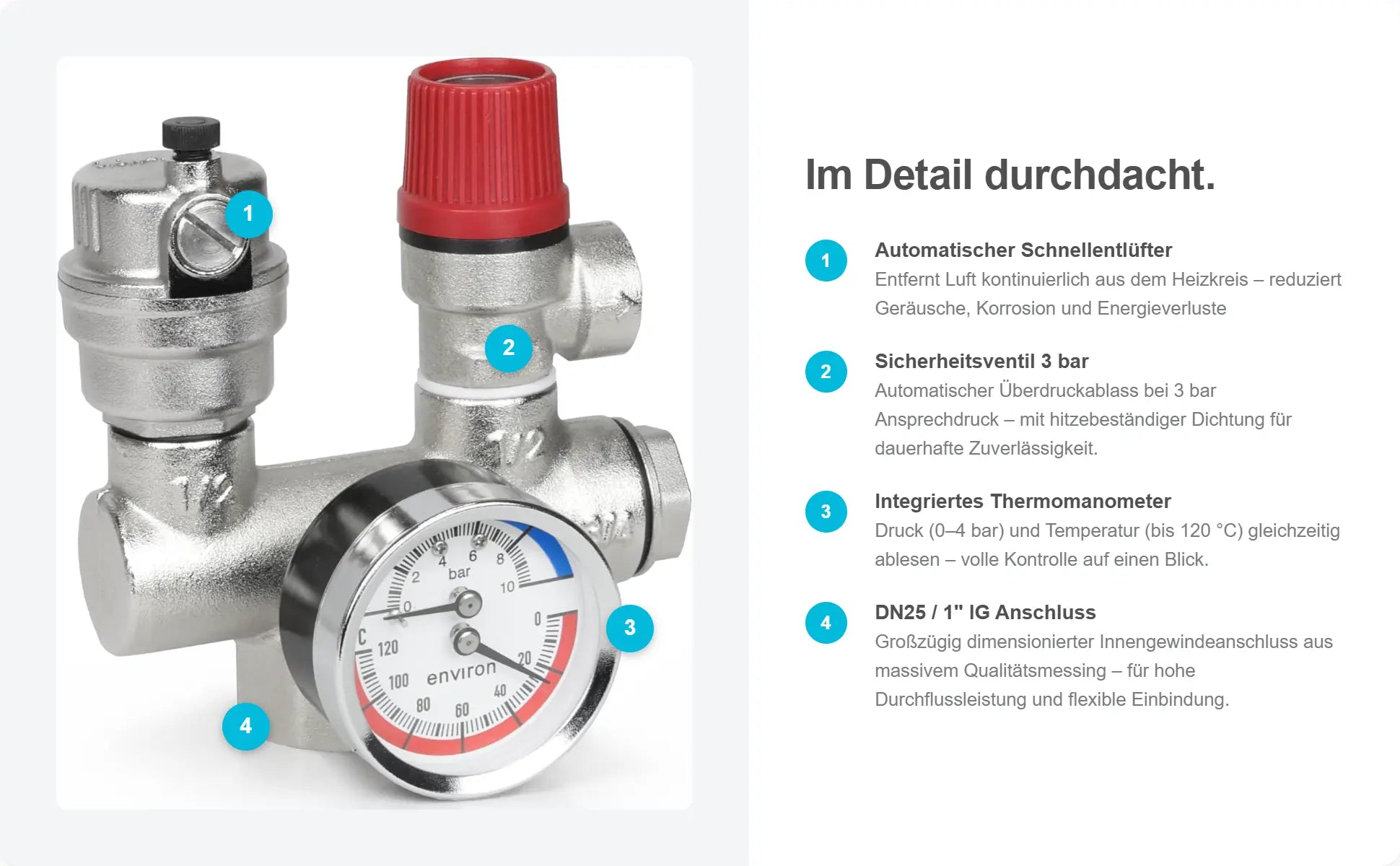 Kesselsicherheitsgruppe 3 bar mit Thermomanometer DN25 1"