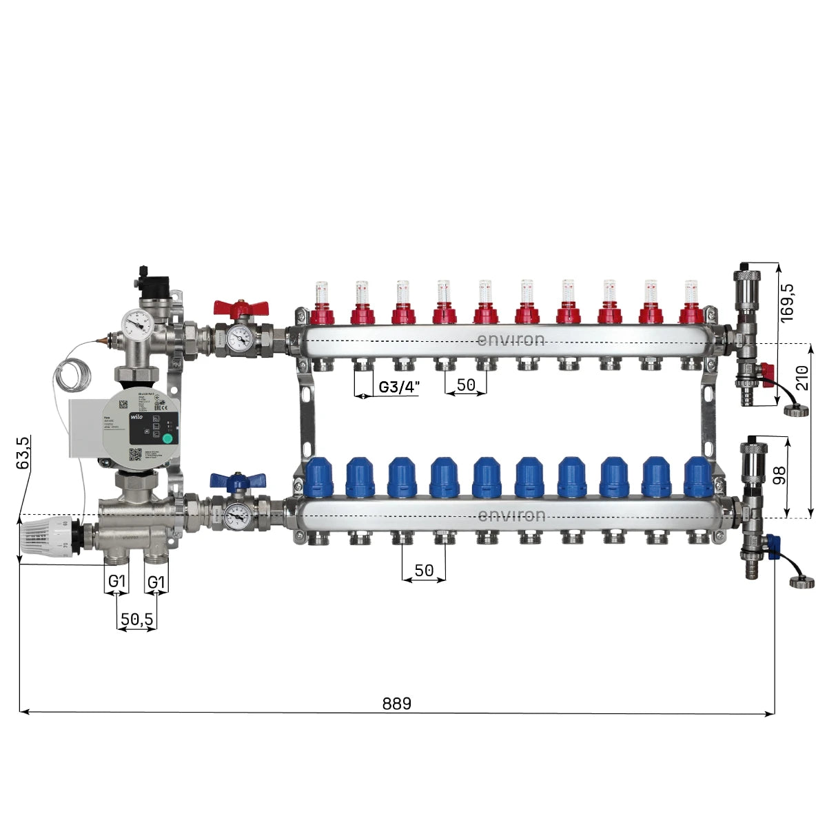 Festwertregelset M059 mit Wilo Para 25/6 Hocheffizienzpumpe und Heizkreisverteiler und Zubehör