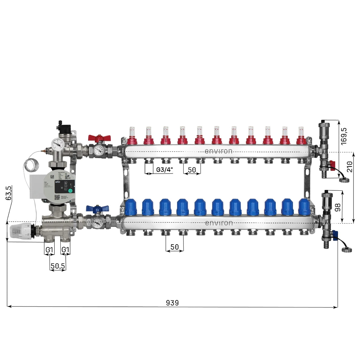Festwertregelset M059 mit Wilo Para 25/6 Hocheffizienzpumpe und Heizkreisverteiler und Zubehör