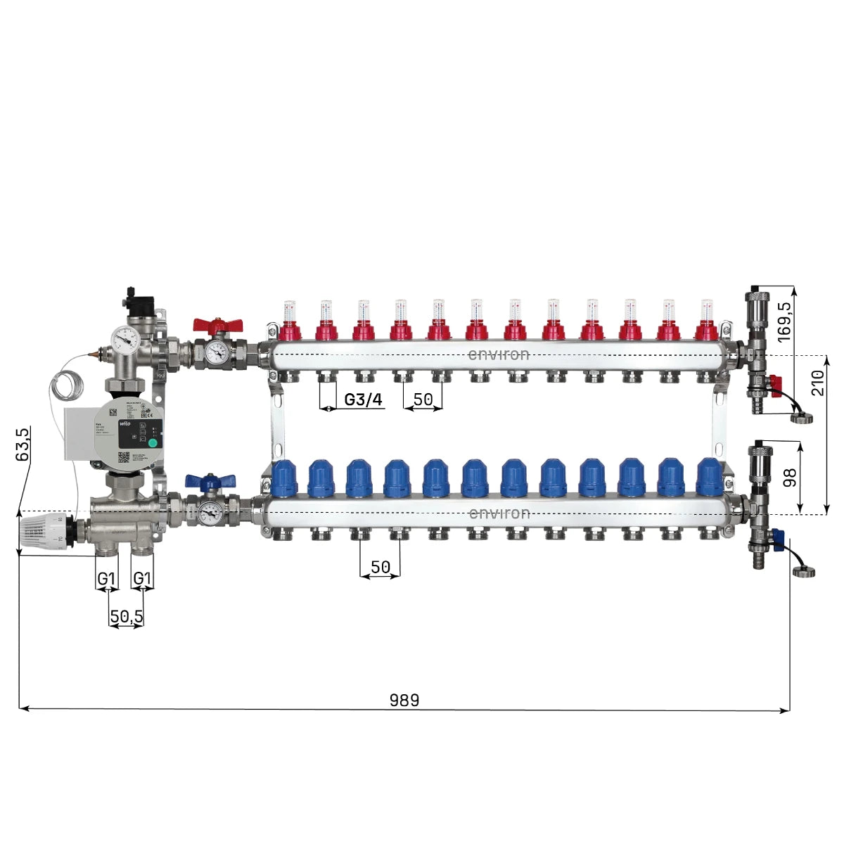 Festwertregelset M059 mit Wilo Para 25/6 Hocheffizienzpumpe und Heizkreisverteiler und Zubehör