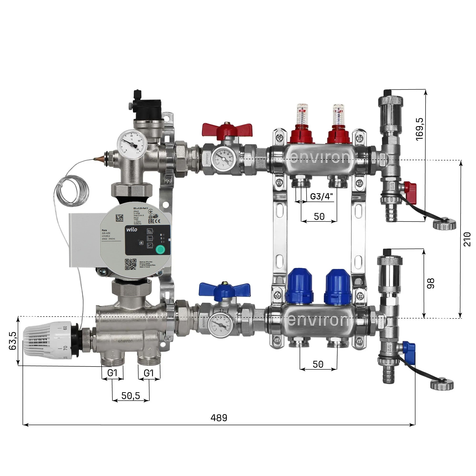 Festwertregelset M059 mit Wilo Para 25/6 Hocheffizienzpumpe und Heizkreisverteiler und Zubehör