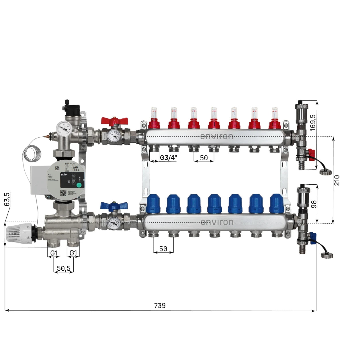 Festwertregelset M058 mit Wilo Para 25/6 Hocheffizienzpumpe und Heizkreisverteiler und Zubehör