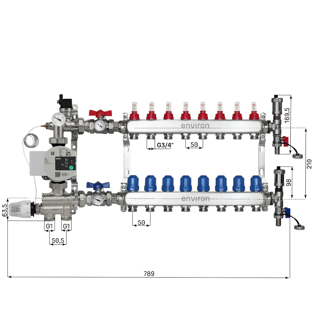 Festwertregelset M058 mit Wilo Para 25/6 Hocheffizienzpumpe und Heizkreisverteiler und Zubehör