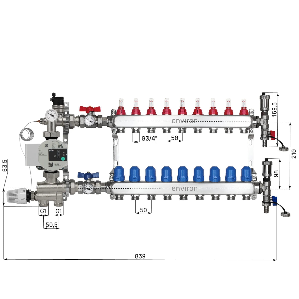 Festwertregelset M058 mit Wilo Para 25/6 Hocheffizienzpumpe und Heizkreisverteiler und Zubehör