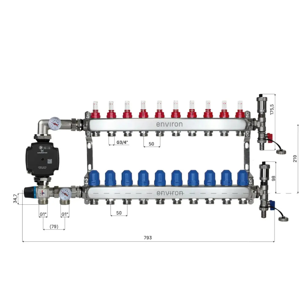 Festwertregelset M059 mit Grundfos UPM3 25/6 Hocheffizienzpumpe und Heizkreisverteiler und Zubehör