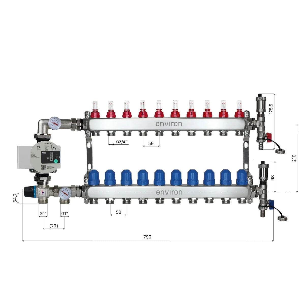 Festwertregelset M058 mit Wilo Para 25/6 Hocheffizienzpumpe und Heizkreisverteiler und Zubehör