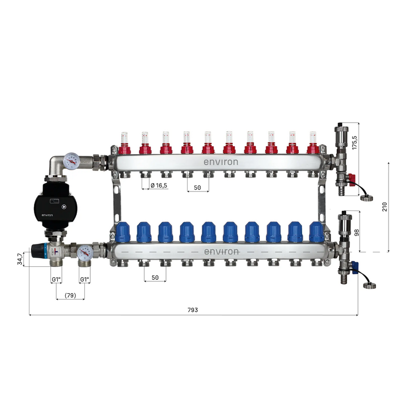 Kit de régulation à valeur fixe M058 avec pompe à haut rendement EcoStar 25/6 et collecteur de circuit de chauffage et accessoires