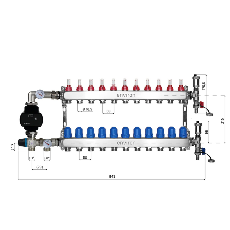 Kit de régulation à valeur fixe M058 avec pompe à haut rendement EcoStar 25/6 et collecteur de circuit de chauffage et accessoires