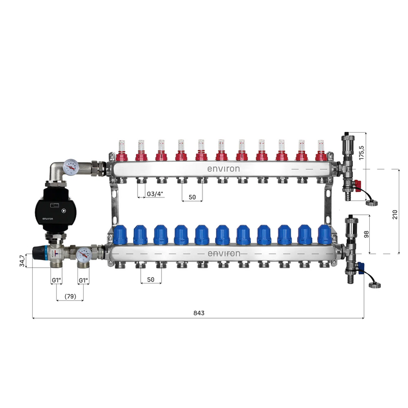 Kit de régulation à valeur fixe M058 avec pompe à haut rendement EcoStar 25/6 et collecteur de circuit de chauffage et accessoires