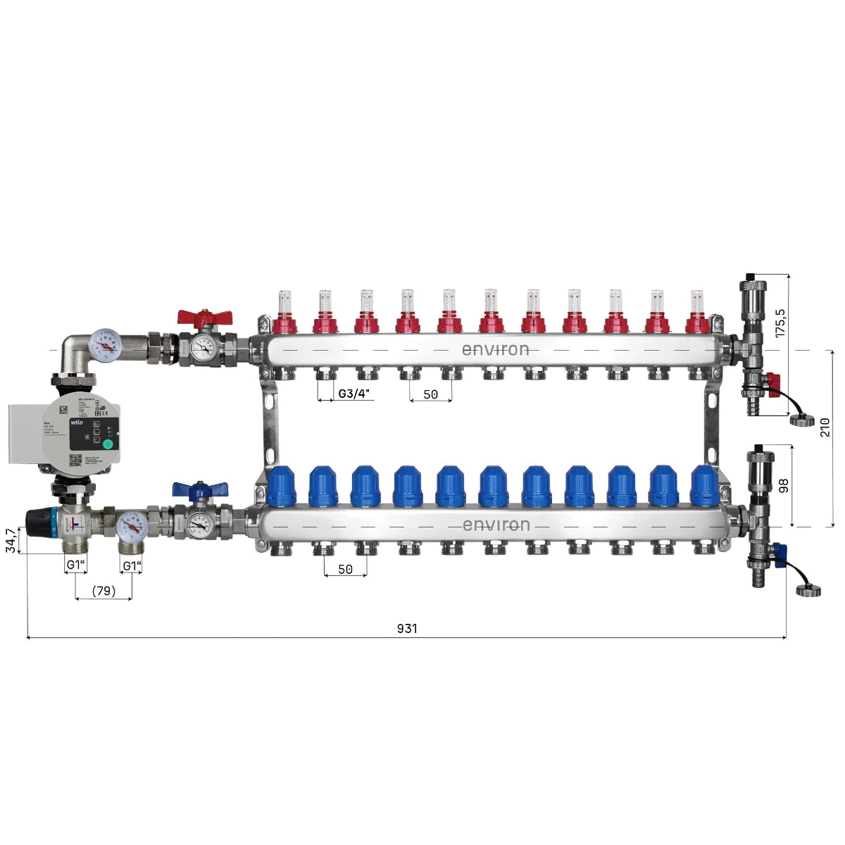 Festwertregelset M058 mit Wilo Para 25/6 Hocheffizienzpumpe und Heizkreisverteiler und Zubehör