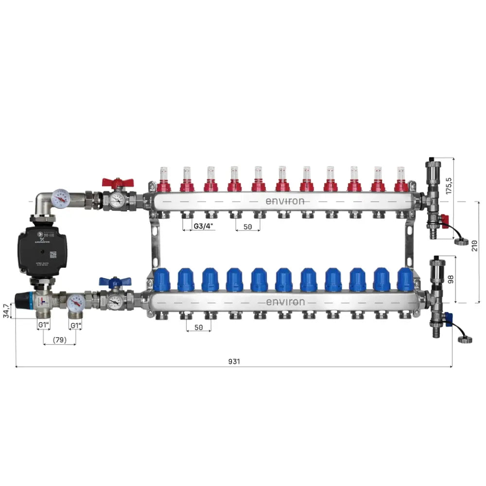 Festwertregelset M059 mit Grundfos UPM3 25/6 Hocheffizienzpumpe und Heizkreisverteiler und Zubehör