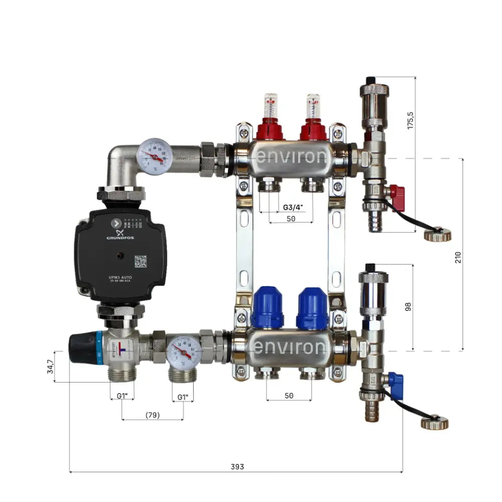 Festwertregelset M059 mit Grundfos UPM3 25/6 Hocheffizienzpumpe und Heizkreisverteiler und Zubehör