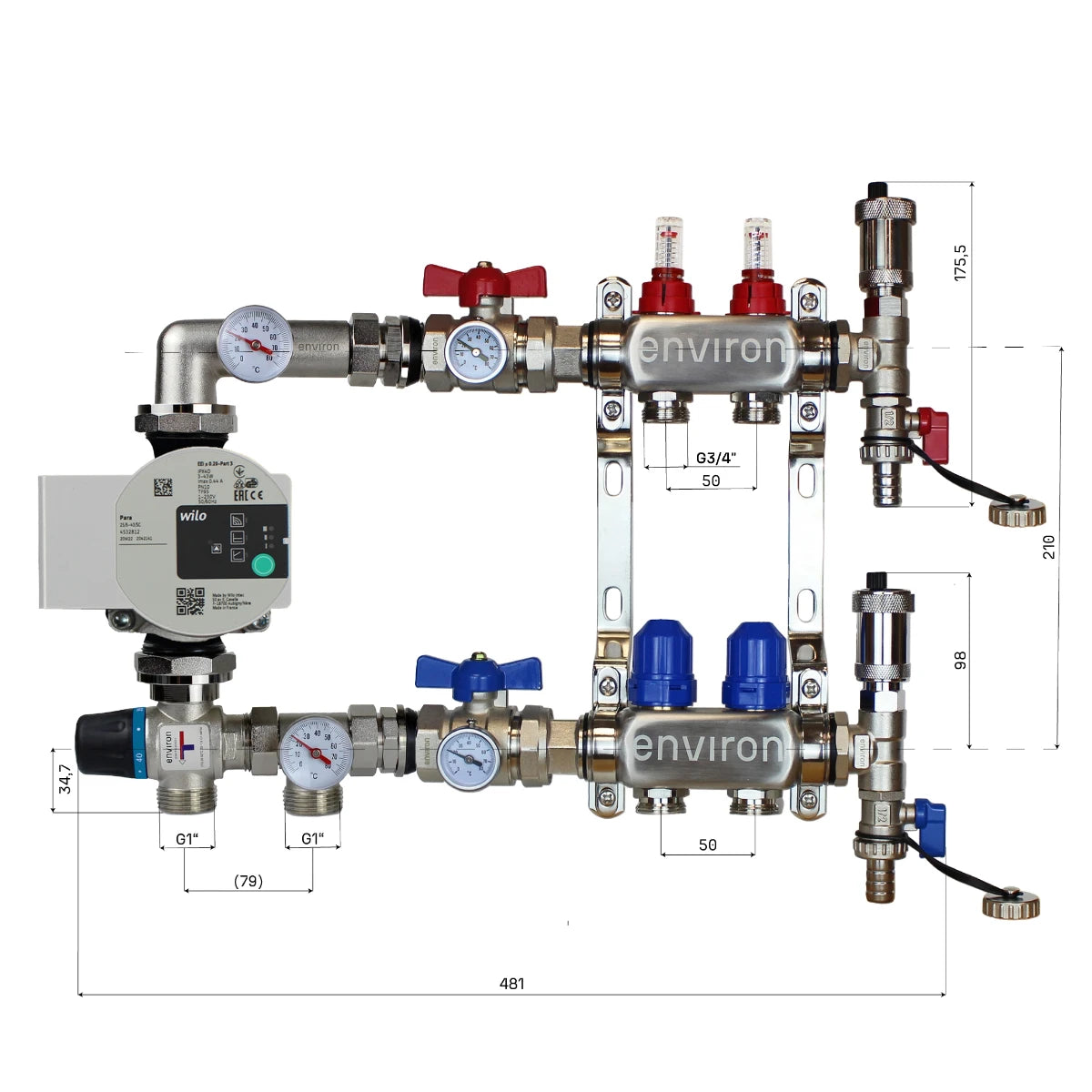 Festwertregelset M058 mit Wilo Para 25/6 Hocheffizienzpumpe und Heizkreisverteiler und Zubehör