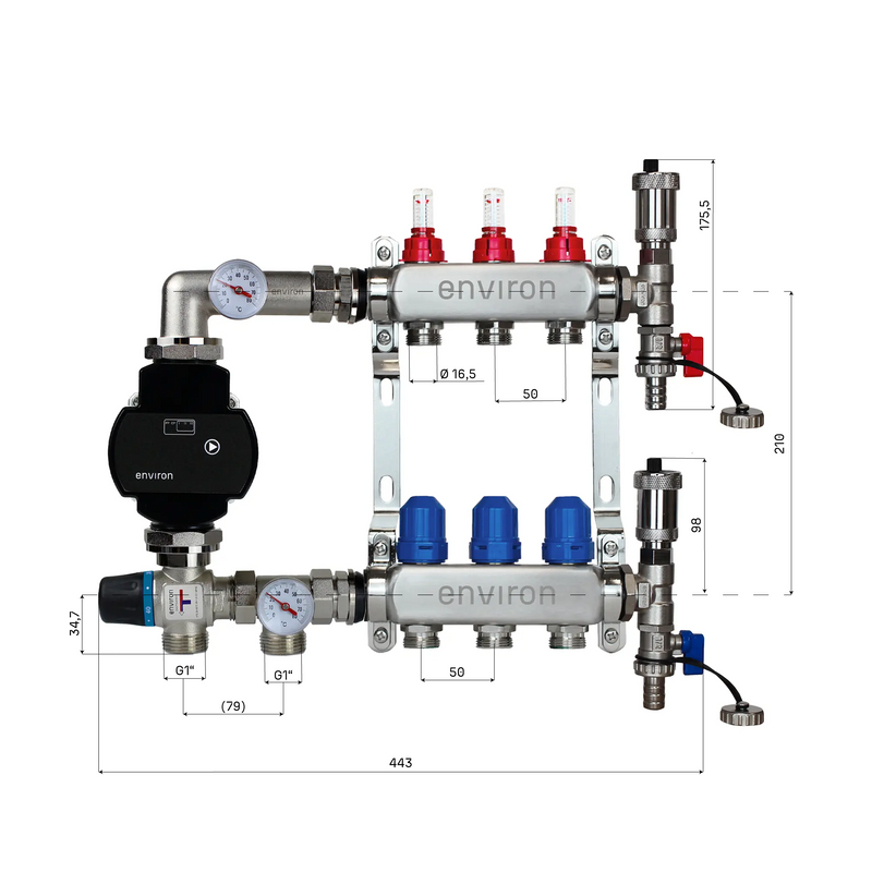 Kit de régulation à valeur fixe M058 avec pompe à haut rendement EcoStar 25/6 et collecteur de circuit de chauffage et accessoires